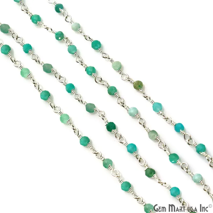 Necklaces GemMartUSA Amazonite 225mm Tiny Beads Silver Plated Wire Wrapped Rosary Chain Necklaces GemMartUSA Amazonite 225mm Tiny Beads Silver Plated Wire Wrapped Rosary Chain