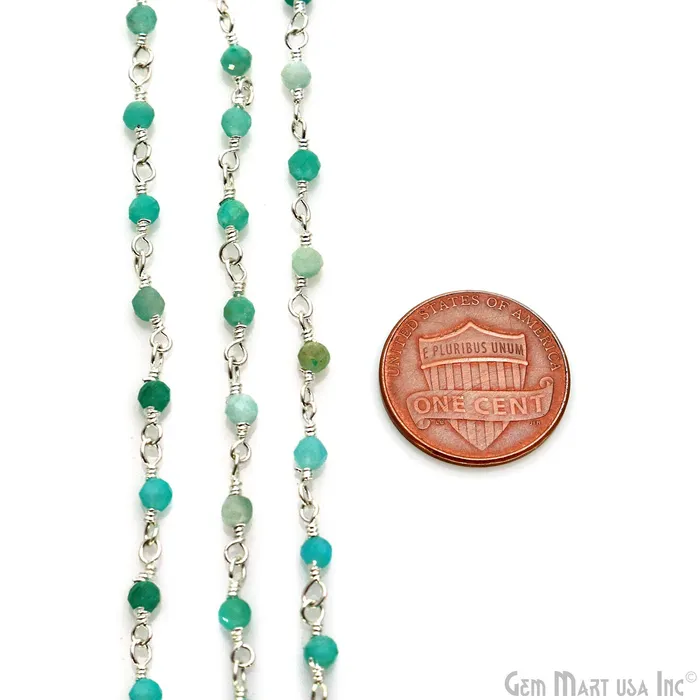 Necklaces GemMartUSA Amazonite 225mm Tiny Beads Silver Plated Wire Wrapped Rosary Chain Necklaces GemMartUSA Amazonite 225mm Tiny Beads Silver Plated Wire Wrapped Rosary Chain