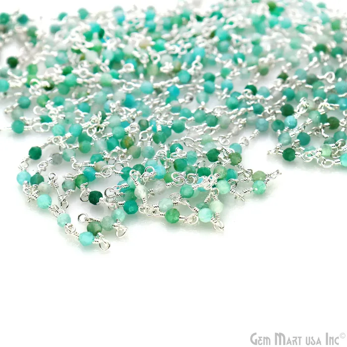 Necklaces GemMartUSA Amazonite 225mm Tiny Beads Silver Plated Wire Wrapped Rosary Chain Necklaces GemMartUSA Amazonite 225mm Tiny Beads Silver Plated Wire Wrapped Rosary Chain