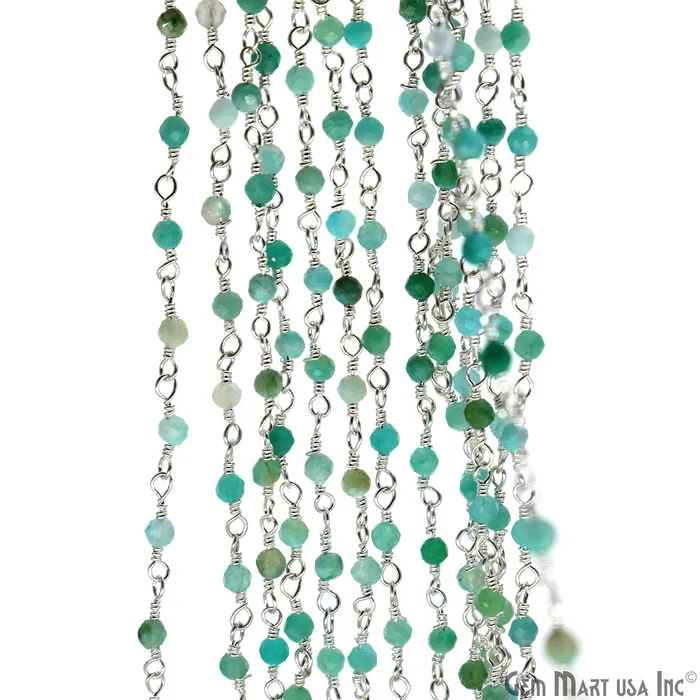 Necklaces GemMartUSA Amazonite 225mm Tiny Beads Silver Plated Wire Wrapped Rosary Chain Necklaces GemMartUSA Amazonite 225mm Tiny Beads Silver Plated Wire Wrapped Rosary Chain
