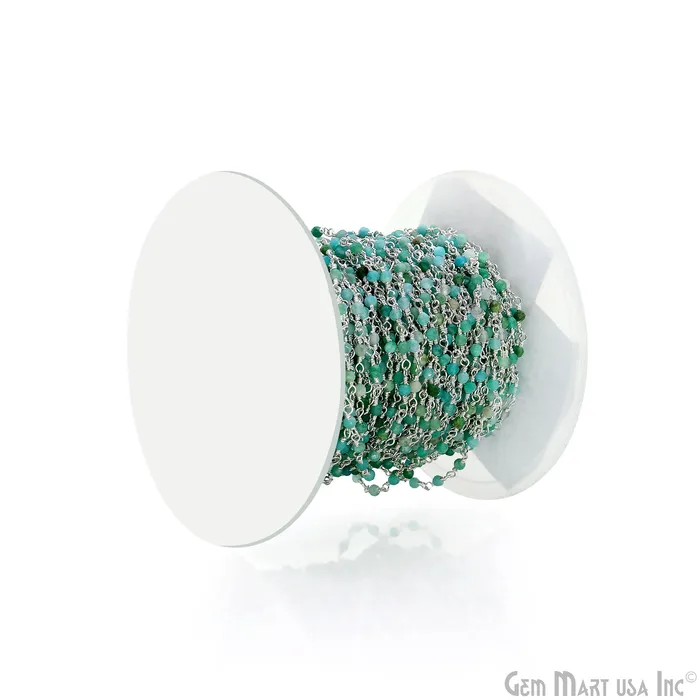 Necklaces GemMartUSA Amazonite 225mm Tiny Beads Silver Plated Wire Wrapped Rosary Chain Necklaces GemMartUSA Amazonite 225mm Tiny Beads Silver Plated Wire Wrapped Rosary Chain