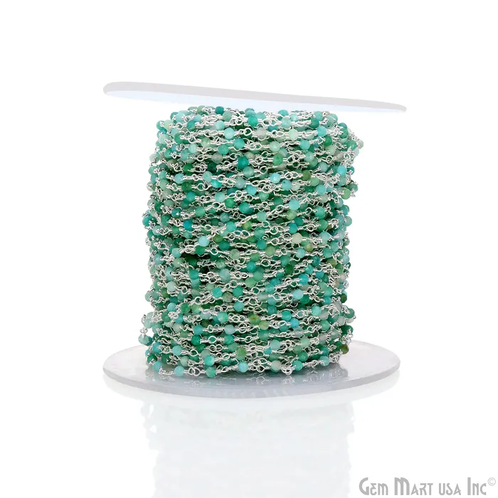 Necklaces GemMartUSA Amazonite 225mm Tiny Beads Silver Plated Wire Wrapped Rosary Chain Necklaces GemMartUSA Amazonite 225mm Tiny Beads Silver Plated Wire Wrapped Rosary Chain