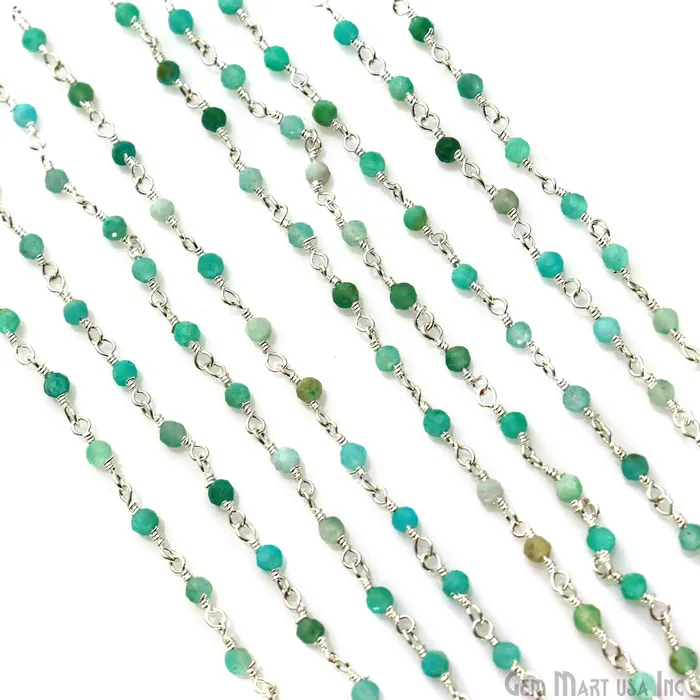 Necklaces GemMartUSA Amazonite 225mm Tiny Beads Silver Plated Wire Wrapped Rosary Chain Necklaces GemMartUSA Amazonite 225mm Tiny Beads Silver Plated Wire Wrapped Rosary Chain