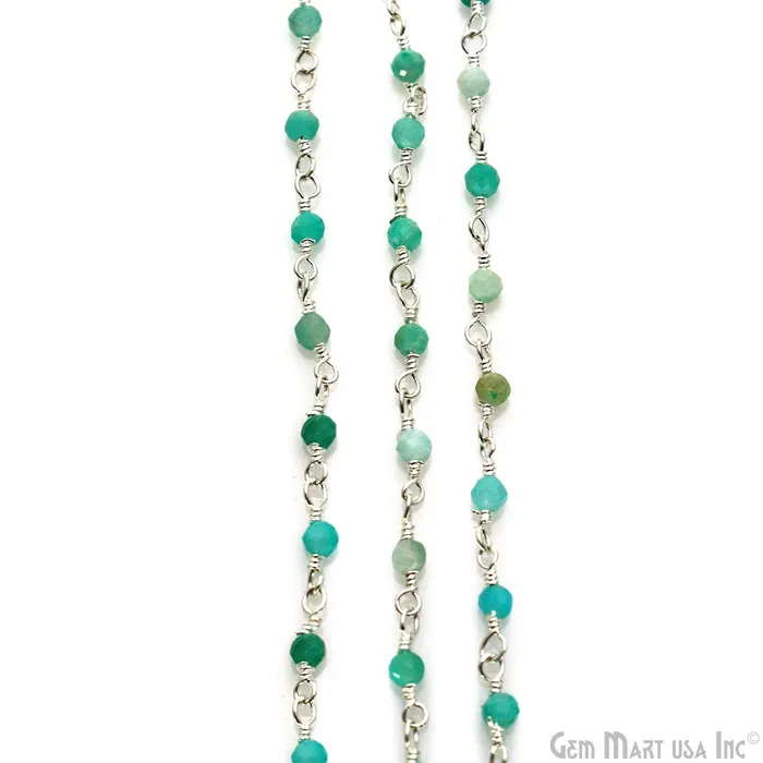 Necklaces GemMartUSA Amazonite 225mm Tiny Beads Silver Plated Wire Wrapped Rosary Chain Necklaces GemMartUSA Amazonite 225mm Tiny Beads Silver Plated Wire Wrapped Rosary Chain