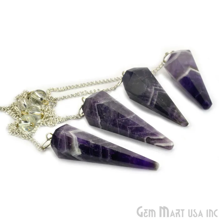 Necklaces GemMartUSA Amethyst Crystal Dowsing Pendulum Natural Gemstone Pendant with Silver Chain Necklaces GemMartUSA Amethyst Crystal Dowsing Pendulum Natural Gemstone Pendant with Silver Chain