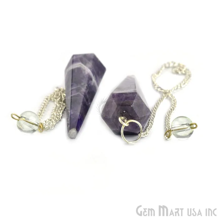 Necklaces GemMartUSA Amethyst Crystal Dowsing Pendulum Natural Gemstone Pendant with Silver Chain Necklaces GemMartUSA Amethyst Crystal Dowsing Pendulum Natural Gemstone Pendant with Silver Chain
