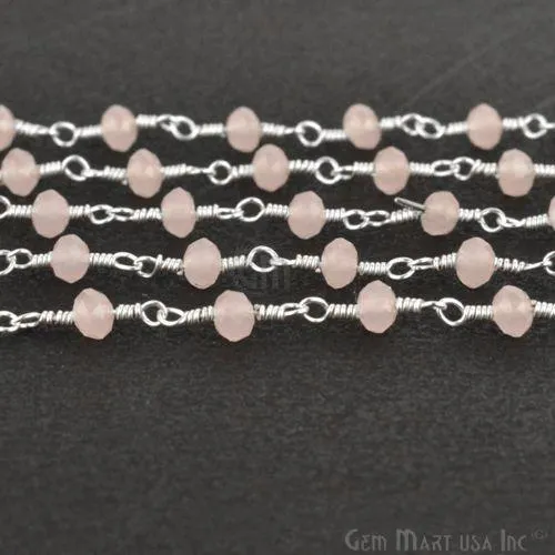 Necklaces GemMartUSA Dyed Rose Chalcedony Faceted Beads 335mm Silver Wire Wrapped Rosary Chain