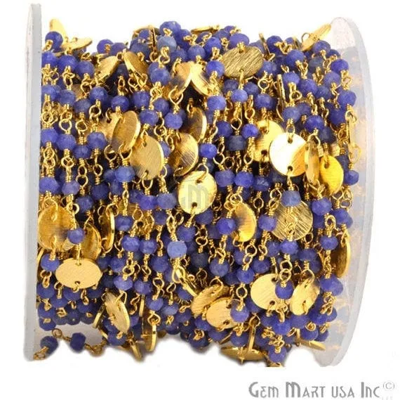 Necklaces GemmartUSA Dyed Sapphire Beads With Round Finding Gold Wire Wrapped Fancy Rosary Chain Necklaces GemmartUSA Dyed Sapphire Beads With Round Finding Gold Wire Wrapped Fancy Rosary Chain