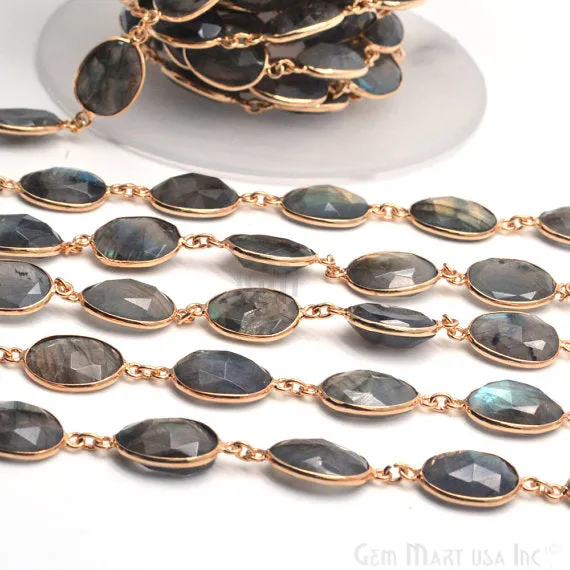 Necklaces GemmartUSA Labradorite 10x14mm Oval Gold Plated Continuous Connector Chain Necklaces GemmartUSA Labradorite 10x14mm Oval Gold Plated Continuous Connector Chain