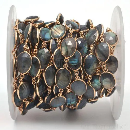 Necklaces GemmartUSA Labradorite 10x14mm Oval Gold Plated Continuous Connector Chain Necklaces GemmartUSA Labradorite 10x14mm Oval Gold Plated Continuous Connector Chain