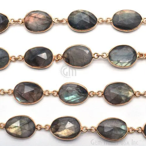 Necklaces GemmartUSA Labradorite 10x14mm Oval Gold Plated Continuous Connector Chain Necklaces GemmartUSA Labradorite 10x14mm Oval Gold Plated Continuous Connector Chain