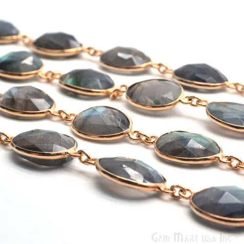 Necklaces GemmartUSA Labradorite 10x14mm Oval Gold Plated Continuous Connector Chain Necklaces GemmartUSA Labradorite 10x14mm Oval Gold Plated Continuous Connector Chain