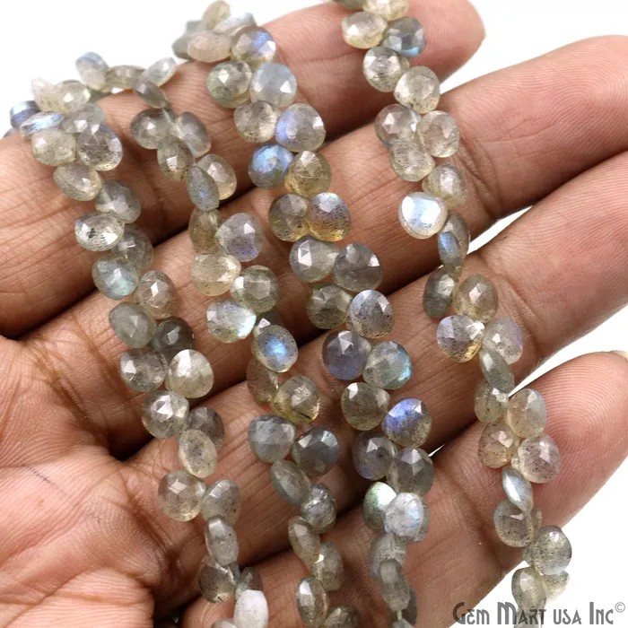 Necklaces GemMartUSA Labradorite Heart Beads 8 Inch Gemstone Strands Drilled Strung Briolette Beads Heart Shape 6mm