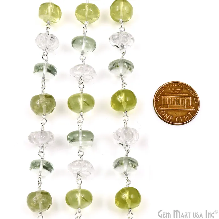 Necklaces GemMartUSA Multi Color Cabochon Beads 910mm Silver Wire Wrapped Rosary Chain Necklaces GemMartUSA Multi Color Cabochon Beads 910mm Silver Wire Wrapped Rosary Chain