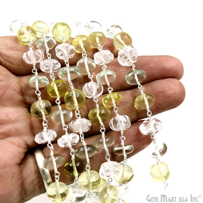 Necklaces GemMartUSA Multi Color Cabochon Beads 910mm Silver Wire Wrapped Rosary Chain Necklaces GemMartUSA Multi Color Cabochon Beads 910mm Silver Wire Wrapped Rosary Chain