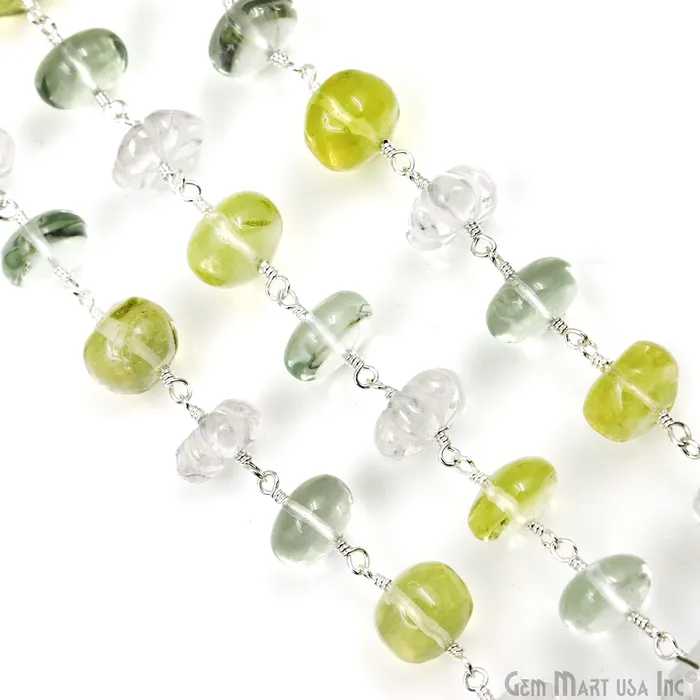 Necklaces GemMartUSA Multi Color Cabochon Beads 910mm Silver Wire Wrapped Rosary Chain Necklaces GemMartUSA Multi Color Cabochon Beads 910mm Silver Wire Wrapped Rosary Chain