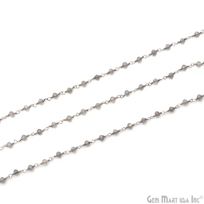 Necklaces Labradorite Faceted 335mm Silver Plated Beaded Wire Wrapped Rosary Chain GemMartUSA