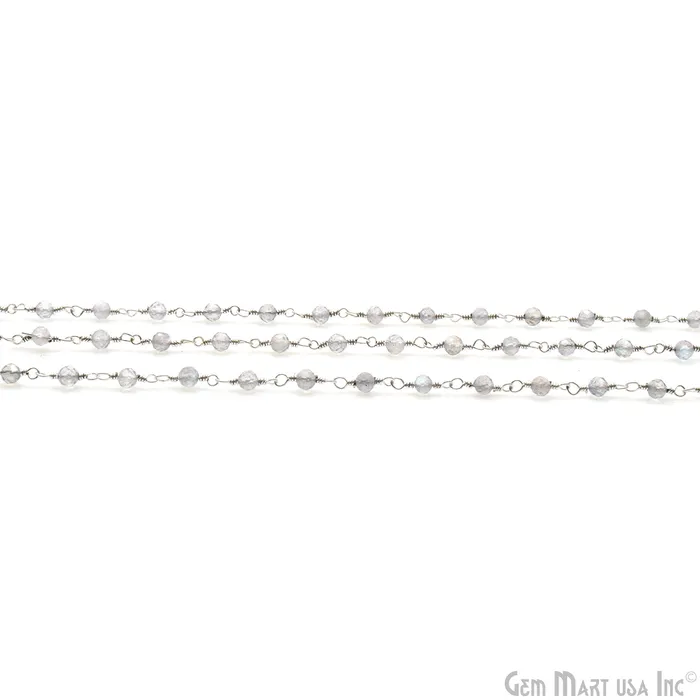 Necklaces Labradorite Faceted 335mm Silver Plated Beaded Wire Wrapped Rosary Chain GemMartUSA