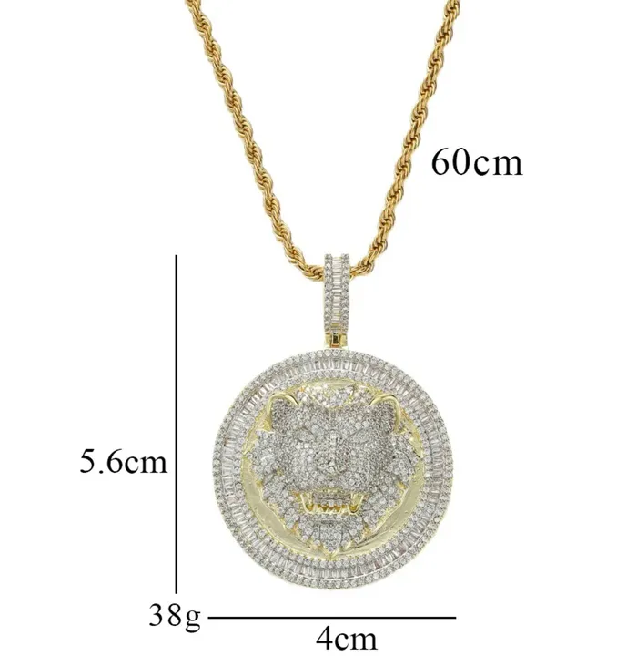Necklaces Minx London Lion Pendant Iced Out Pendant Gold Lion Pendant Diamond Lion Pendant Iced Necklace Baguette Pendant Hip Hop Pendant Lion Chain