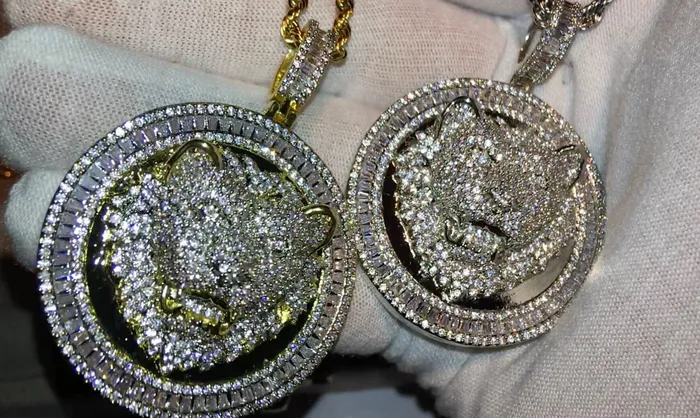 Necklaces Minx London Lion Pendant Iced Out Pendant Gold Lion Pendant Diamond Lion Pendant Iced Necklace Baguette Pendant Hip Hop Pendant Lion Chain