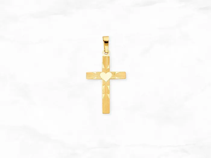 Necklaces My Jewelry Plaza Cross with Heart Pendant in 14K Gold