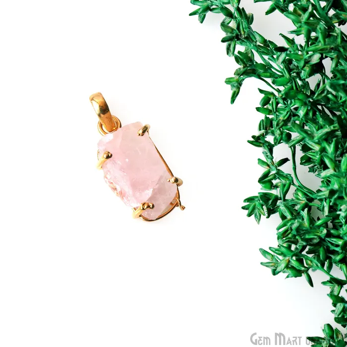 Necklaces Natural Morganite Organic 24x12mm Gold Plated Prong Setting Single Bail Gemstone Pendant GemMartUSA Necklaces Natural Morganite Organic 24x12mm Gold Plated Prong Setting Single Bail Gemstone Pendant GemMartUSA