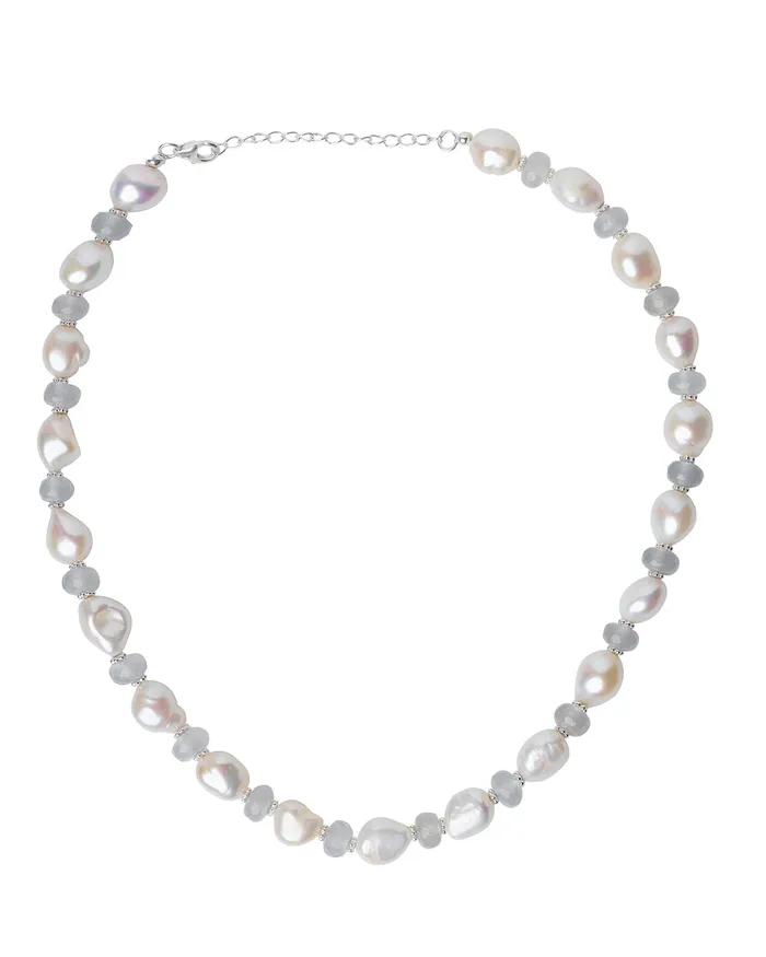 Necklaces Pearl Gray Quartz Sterling Silver Bead Necklace YoTreasure