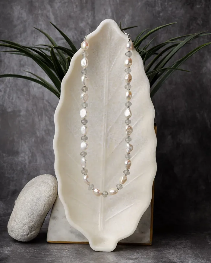 Necklaces Pearl Gray Quartz Sterling Silver Bead Necklace YoTreasure