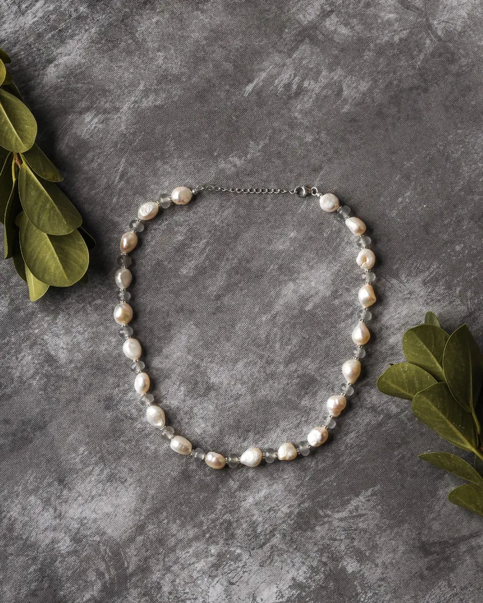 Necklaces Pearl Gray Quartz Sterling Silver Bead Necklace YoTreasure