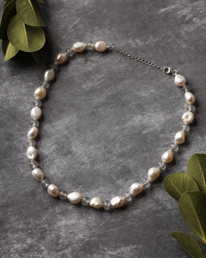 Necklaces Pearl Gray Quartz Sterling Silver Bead Necklace YoTreasure