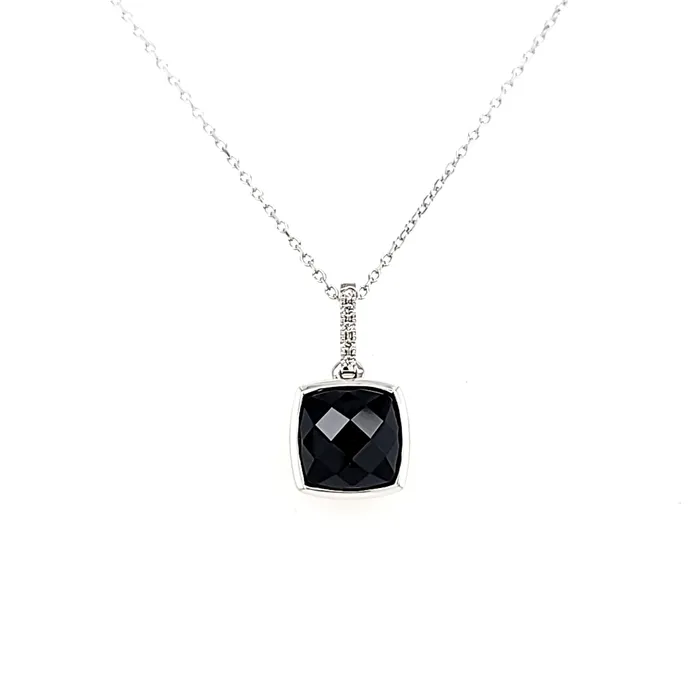 Necklaces PeJay 14k White Gold Bezel Onyx Necklace I8004