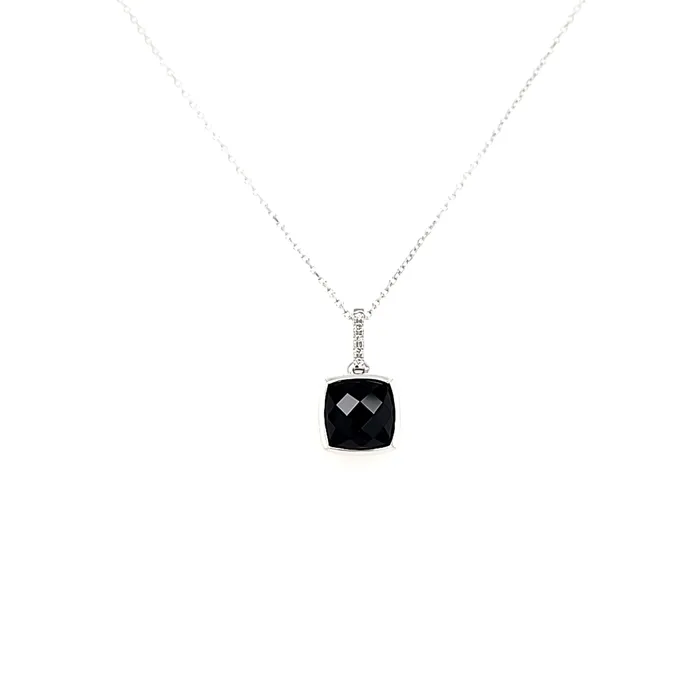 Necklaces PeJay 14k White Gold Bezel Onyx Necklace I8004