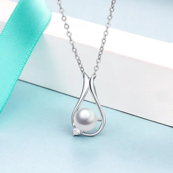 Necklaces Personalized Jewel Womens 925 Sterling Silver Necklace Water Drop Shape Pendant with Pearl Classic Fine Jewelry for Ladies
