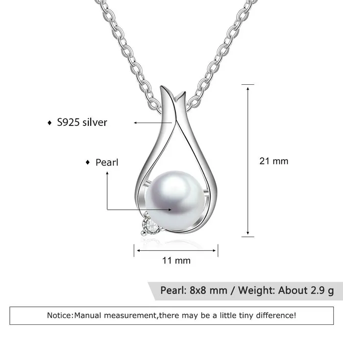Necklaces Personalized Jewel Womens 925 Sterling Silver Necklace Water Drop Shape Pendant with Pearl Classic Fine Jewelry for Ladies