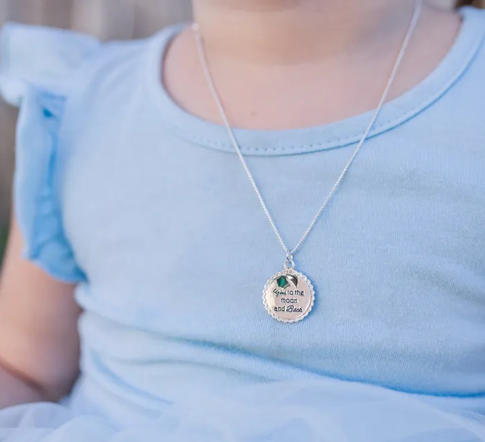 Necklaces Sterling Silver Moon and Back Birthstone Necklace for Girls Cherished Moments