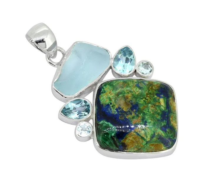 Necklaces YoTreasure Azurite Malachite Solid 925 Sterling Silver Pendant Necklace