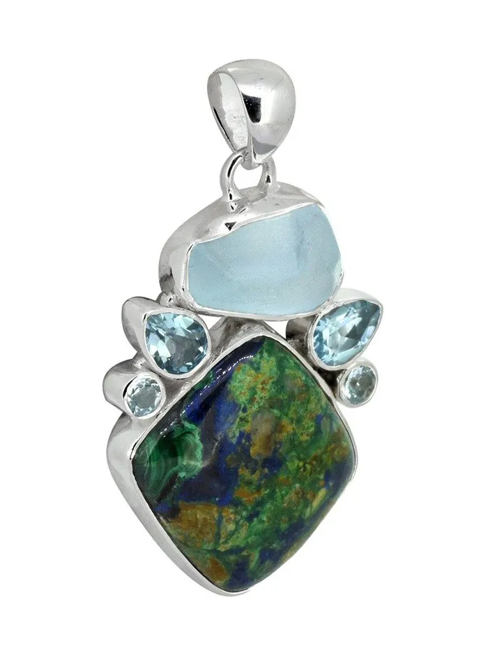 Necklaces YoTreasure Azurite Malachite Solid 925 Sterling Silver Pendant Necklace