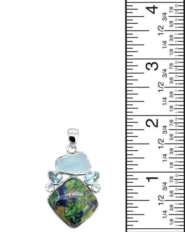 Necklaces YoTreasure Azurite Malachite Solid 925 Sterling Silver Pendant Necklace