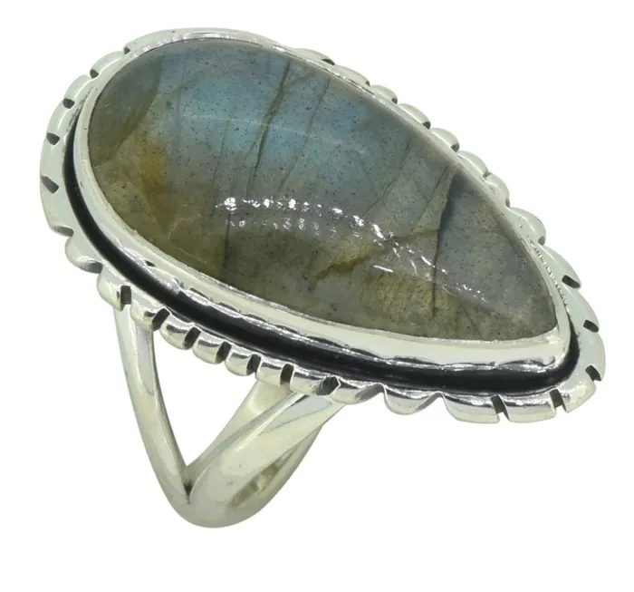 Pear Shaped Blue Labradorite Ring Solid 925 Sterling Silver YoTreasure Rings