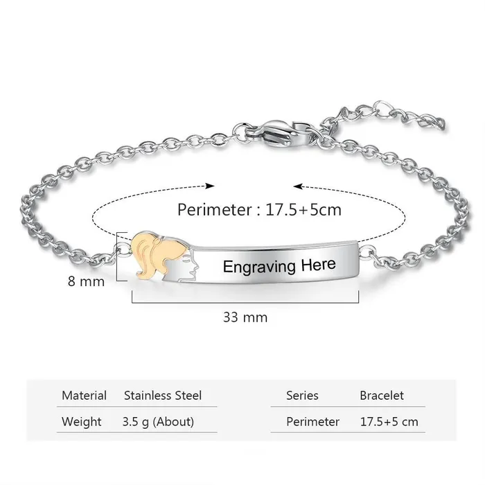 Personalized Jewel Custom Ponytail Sister Tag Chain Bracelet Bracelets