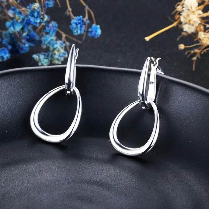 Personalized Jewel Earrings Irregular Shape Hollow Design Hoop Earrings For Women Fashion Rhodium Plated Jewelry Party Gift