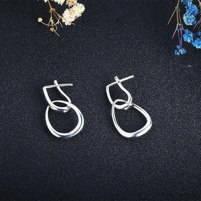 Personalized Jewel Earrings Irregular Shape Hollow Design Hoop Earrings For Women Fashion Rhodium Plated Jewelry Party Gift