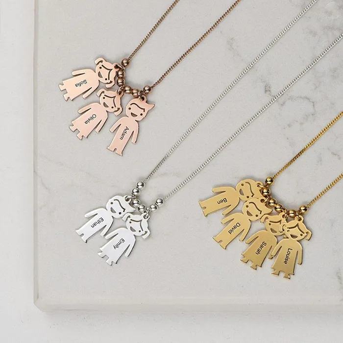 Personalized Jewel Necklaces My Children Engraved Sterling Silver Necklace 3 Custom Name Birthstones