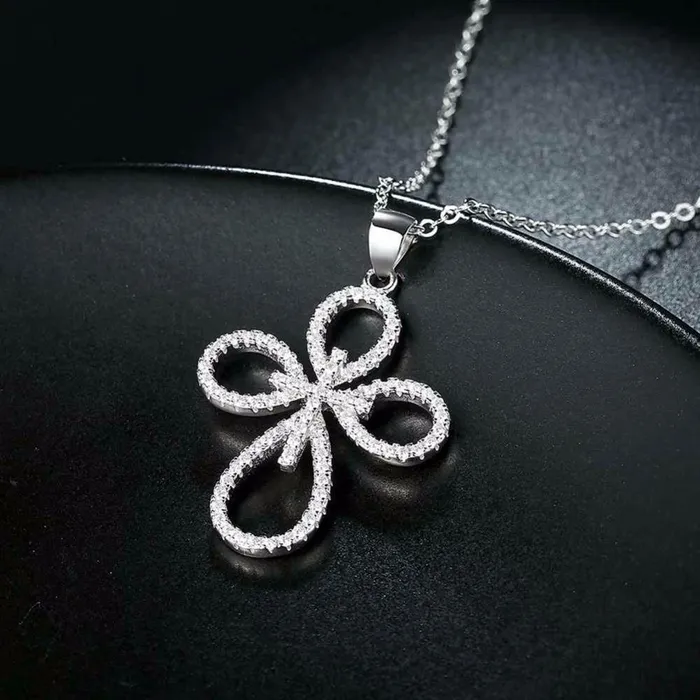 Personalized Jewel Necklaces Solid Womens 925 Sterling Silver Necklace with Cross Pattern CZ Pendant Fashion Wedding Jewelry for Females Trendy Pendant Necklace