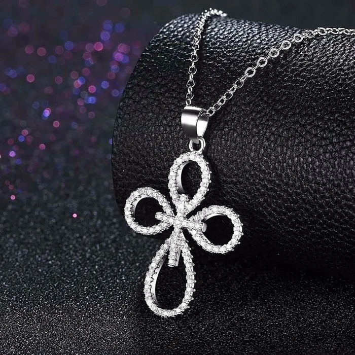 Personalized Jewel Necklaces Solid Womens 925 Sterling Silver Necklace with Cross Pattern CZ Pendant Fashion Wedding Jewelry for Females Trendy Pendant Necklace