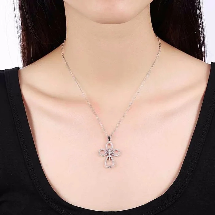 Personalized Jewel Necklaces Solid Womens 925 Sterling Silver Necklace with Cross Pattern CZ Pendant Fashion Wedding Jewelry for Females Trendy Pendant Necklace