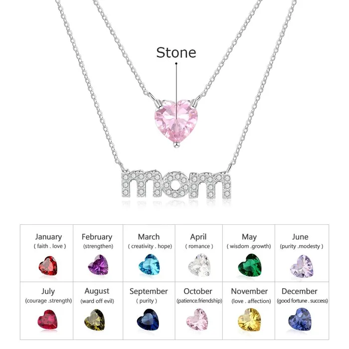Personalized Womens Copper Layered Necklace with Customize Cubic Zirconia Heart Birthstone Pendant Fashion Jewelry Gift for Mothers Day Personalized Jewel Necklaces