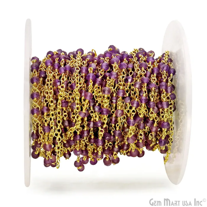 PreStyled Sets GemMartUSA Amethyst Faceted Beads 335mm Gold Plated Wire Wrapped Rosary Chain PreStyled Sets GemMartUSA Amethyst Faceted Beads 335mm Gold Plated Wire Wrapped Rosary Chain