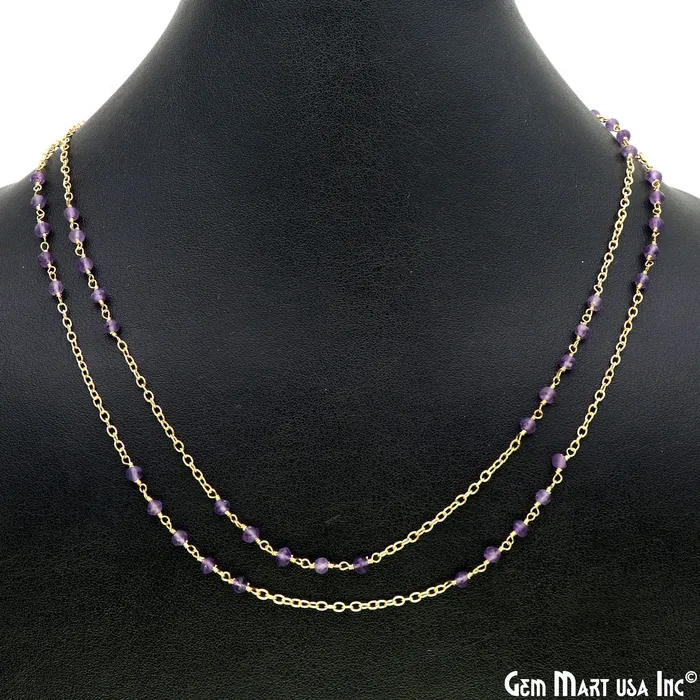 PreStyled Sets GemMartUSA Amethyst Faceted Beads 335mm Gold Plated Wire Wrapped Rosary Chain