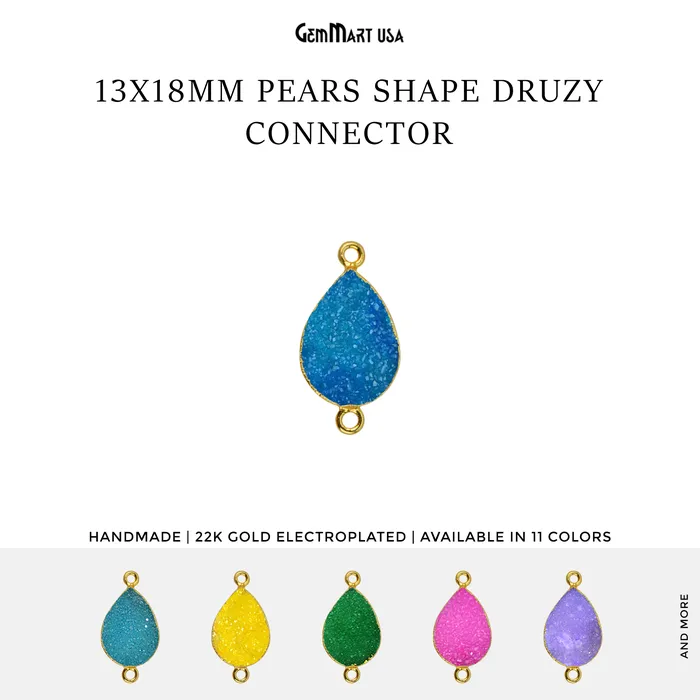 PreStyled Sets GemMartUSA Gold Electroplated 13x18mm Pears Double Bail Druzy Gemstone Connector PreStyled Sets GemMartUSA Gold Electroplated 13x18mm Pears Double Bail Druzy Gemstone Connector